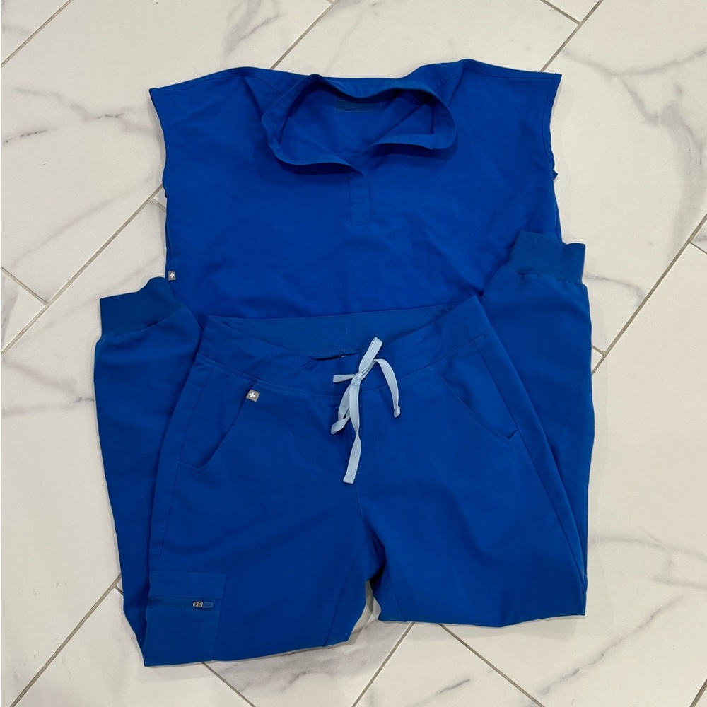 Figs Rafaela Top (XS) & Zamora Pants (S/P) Royal Blue